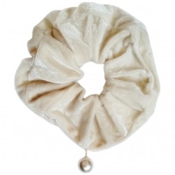 Elastic pentru par Cod ECD007JJ din catifea Vanilie cu perle sidefate